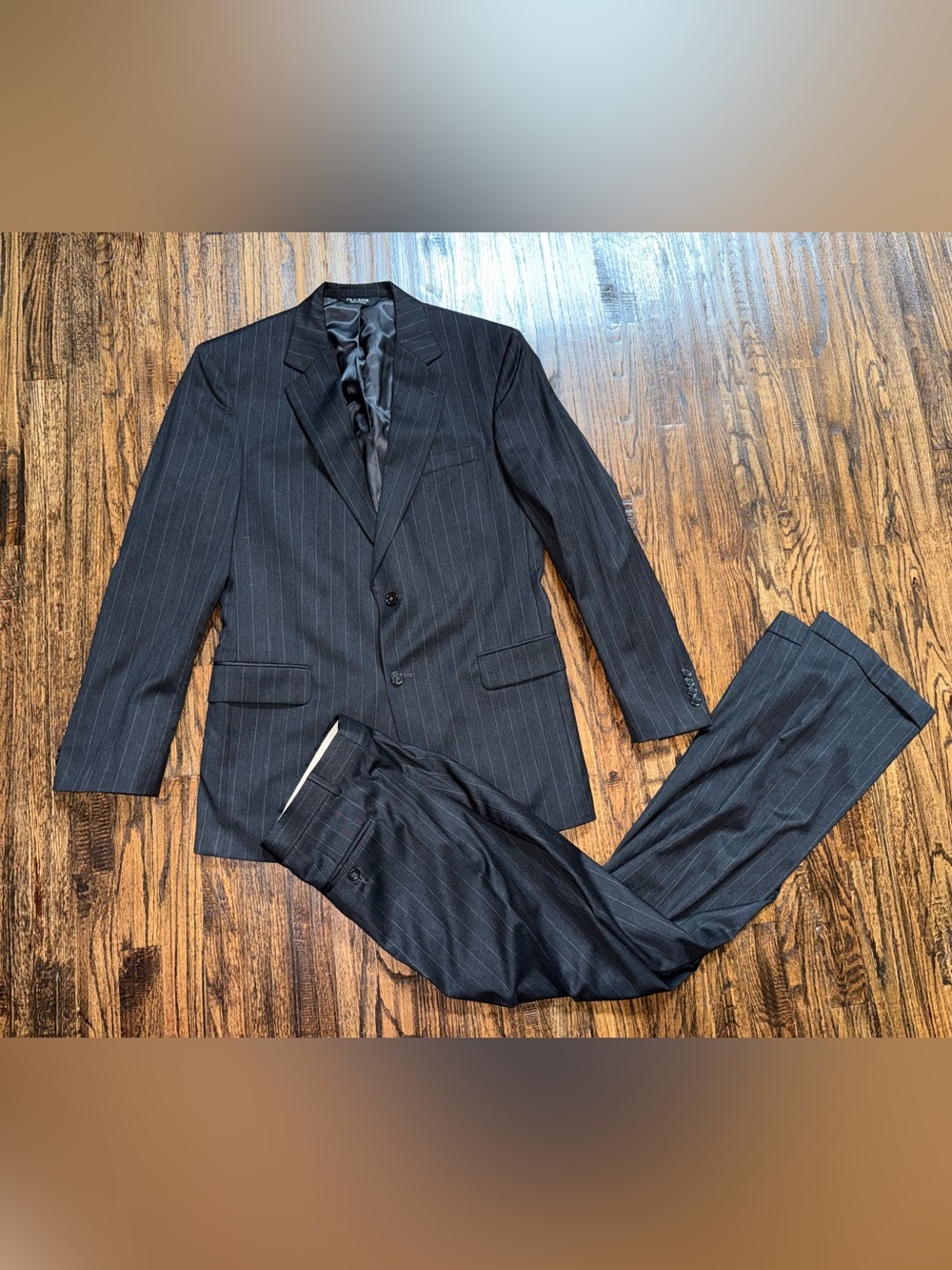 Joseph A. Bank Vintage Black Pinstripe 2pc Suit Jacket & Pant Set ~42L / 32x34
